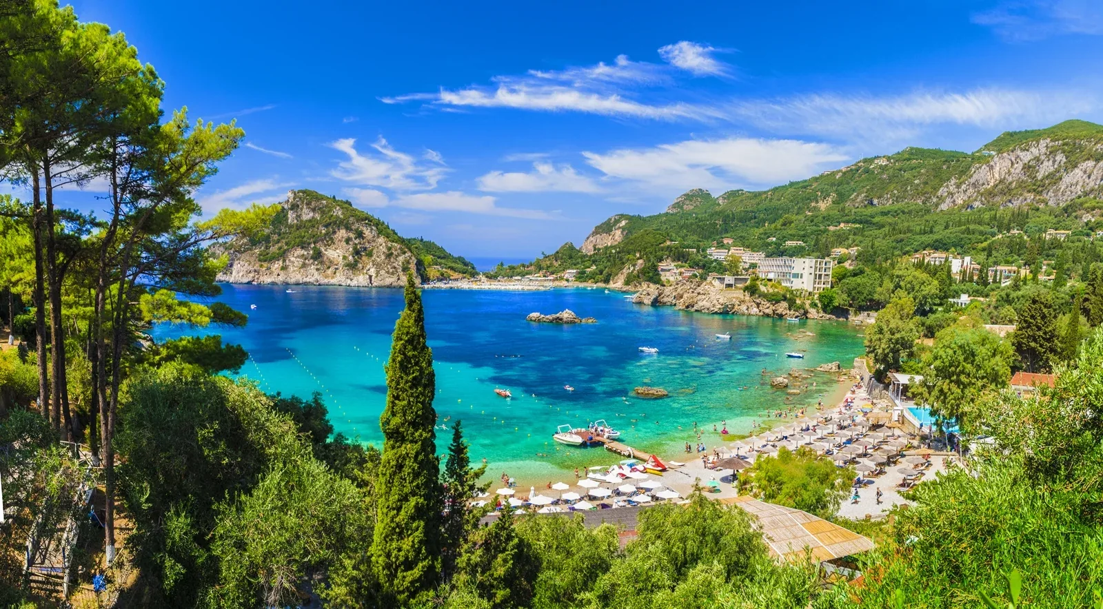 Green bay and clear Ionian water in Corfu