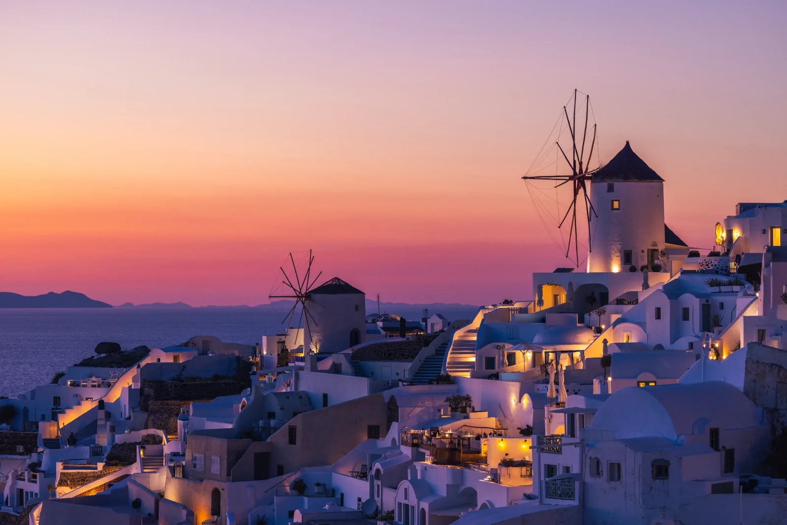 Sunset and windmills on Santorini