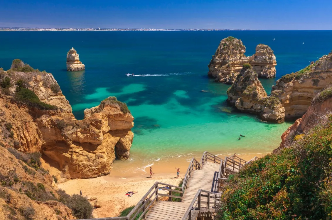 Golden cliffs and a cove on the Algarve coast