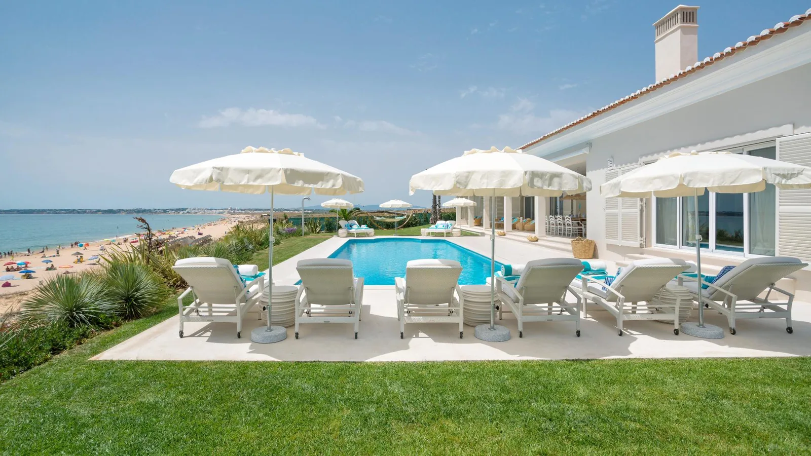 White villa with a pool on the Portuguese Atlantic coast